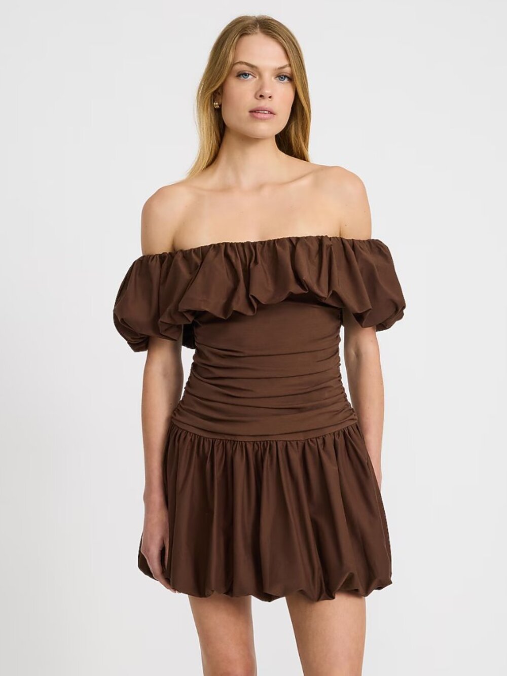 π€ Express Drop Waist Bubble Hem Mini Dress Chestnut Brown XL - Picture 3 of 4